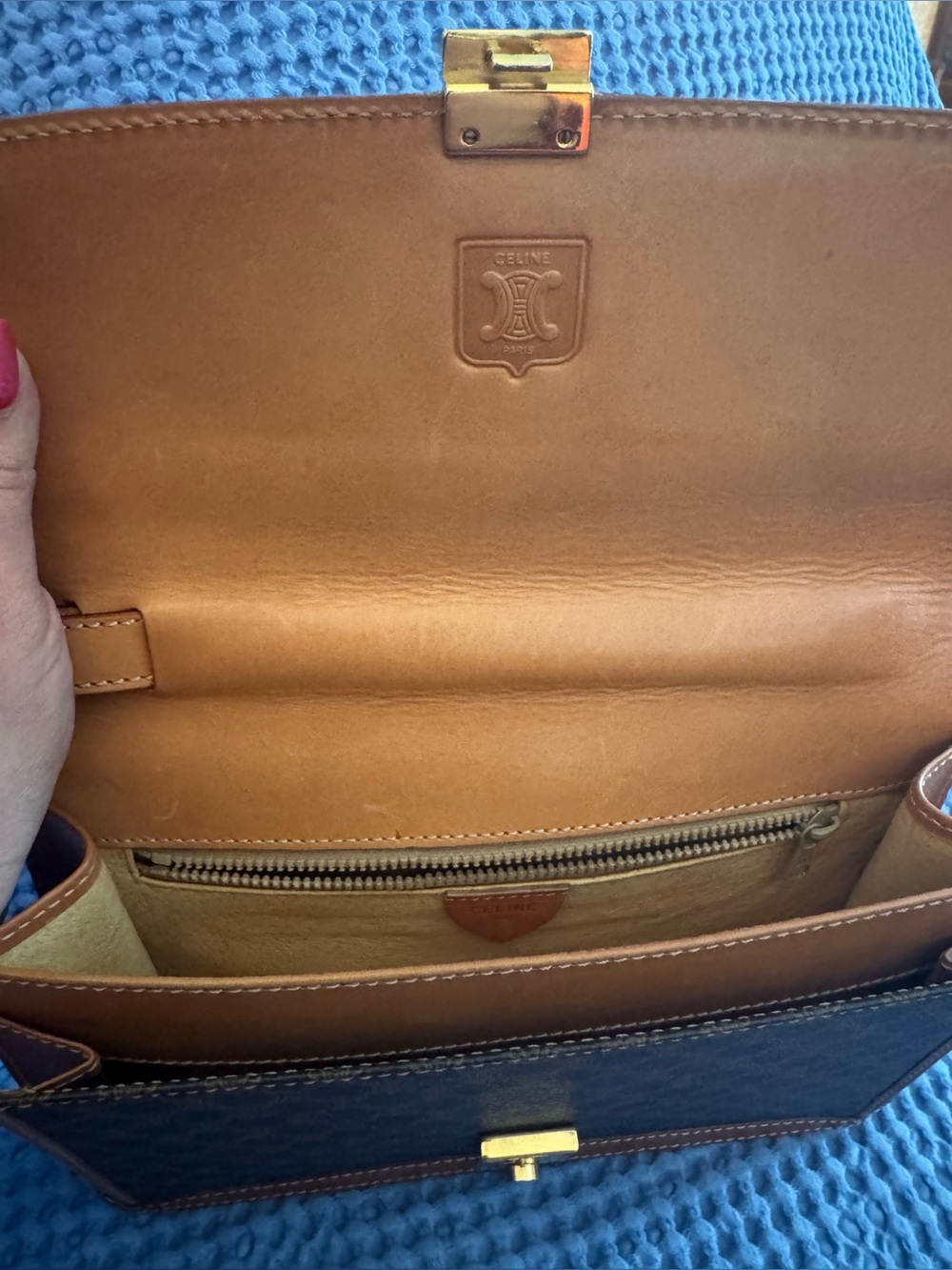 Celine Brown Monogram Canvas Crossbody with Cognac Trim and Gold Lock - Picture 4 of 4